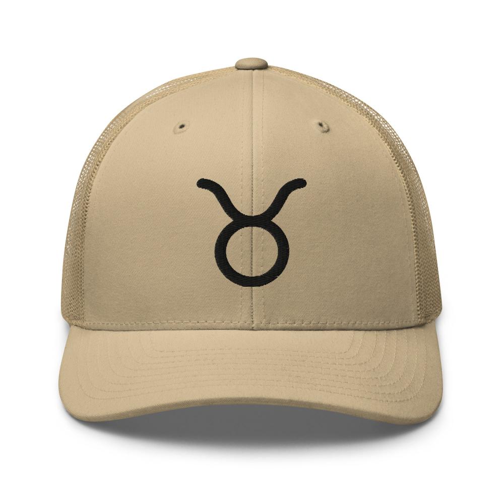 Taurus Zodiac Embroidered Curved Bill Trucker Hat - Khaki Color - https://ascensionemporium.net